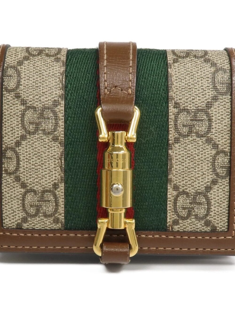 GUCCI GG GHW Jackie 1961 Card Case Wallet PVC Coated Canvas Brown